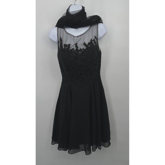 Black sequens  Cocktail Ed Young dress size Small‎  flowy  Elegan night gown - Picture 2 of 9